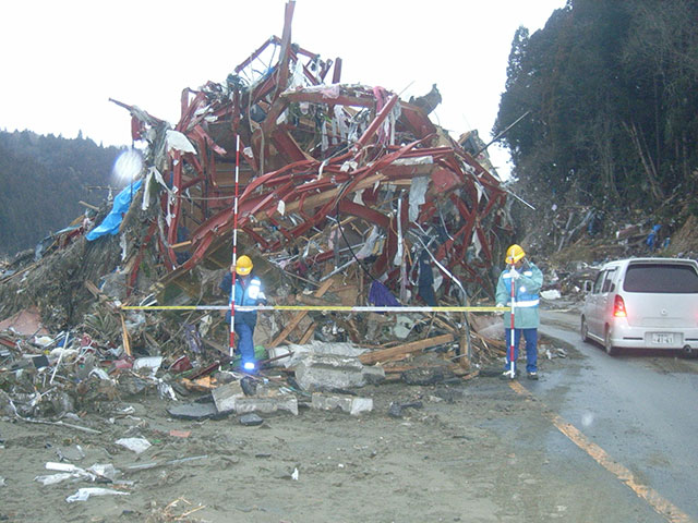 TEC-FORCE Route45 of Kyusyu Research of damaged state of around Shiomibashi, Shichigaham 