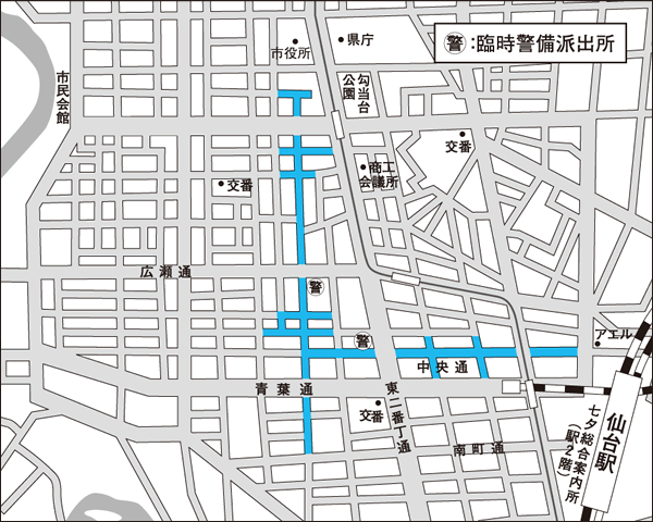 地図：七夕まつり期間中の主な交通規制